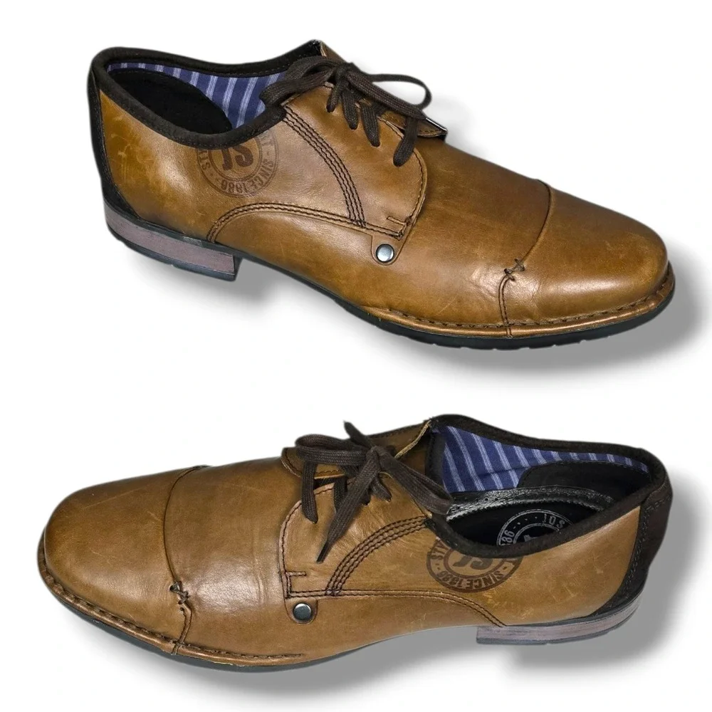 Josef Seibel Mens Tan Leather Lace Up Oxford Shoes Distressed Lug Sole Size‎ 11